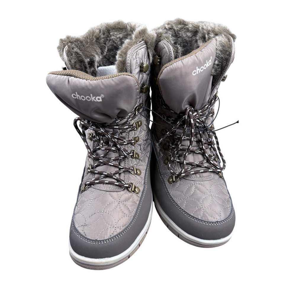 Chooka Belltown Mid Boots Womens Size 9 Brown Quilted Faux Fur Snow Waterproof